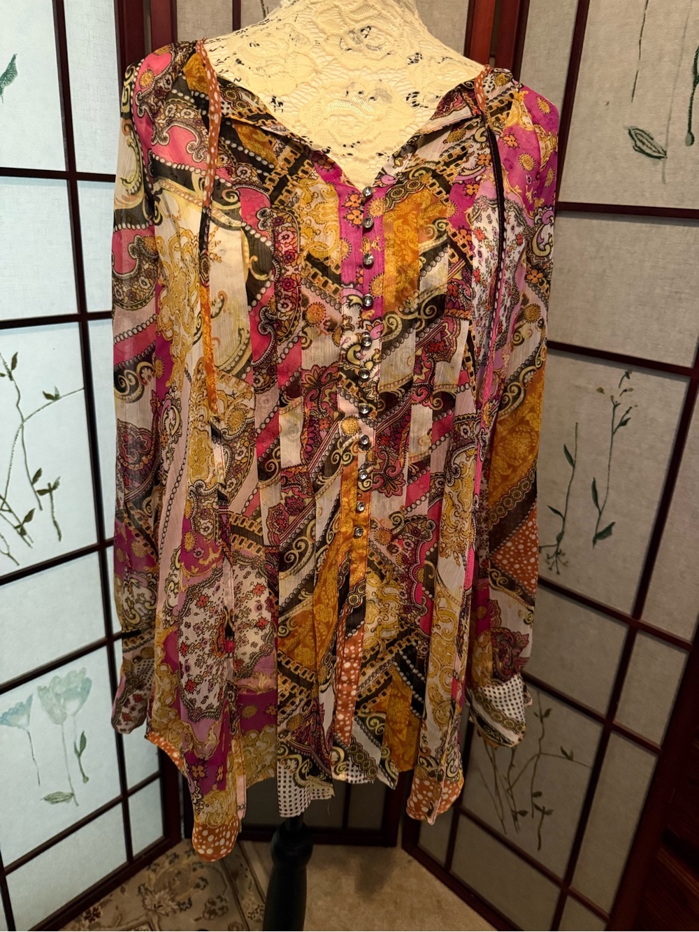 Paisley Patchwork Button-Front Blouse